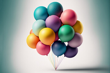 Colorful balloons in the air. Pastel color ballons flying. Celebration party decoration. AI generative