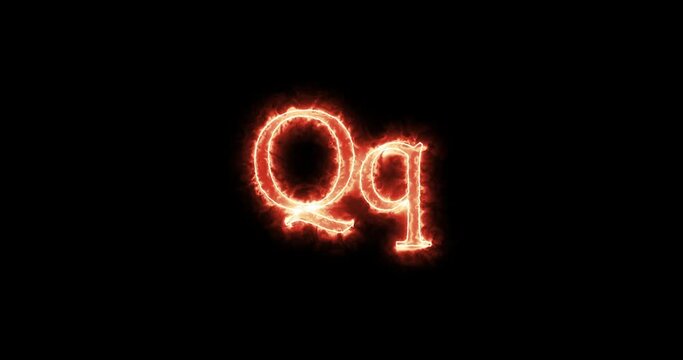 Qq Letter burning written with fire. Loop