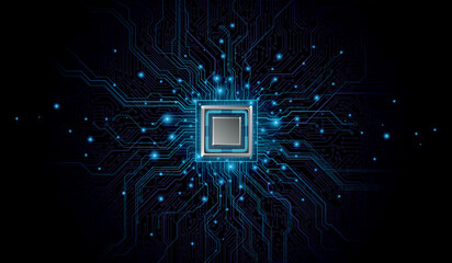 Fototapeta CPU Chip on Motherboard. Central Computer Processors CPU concept. Quantum computer, large data processing, database concept. Futuristic microchip processor. Digital chip. obraz