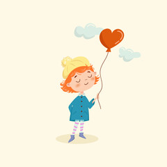vector illustration of a girl with a balloon in flat style