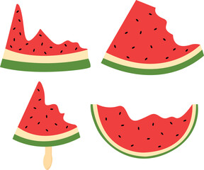 Bitten watermelon slices vector. Bite watermelon slice vector