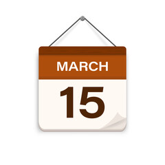 March 15, Calendar icon with shadow. Day, month. Meeting appointment time. Event schedule date. Flat vector illustration. 