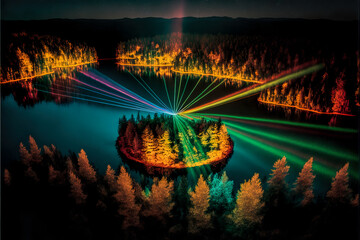 Lasershow an einem See, ai generated