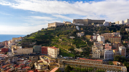 Aerial view of Castel Sant' Elmo in Naples, Italy. The Castle is located in the Vomero district and overlooks the town.