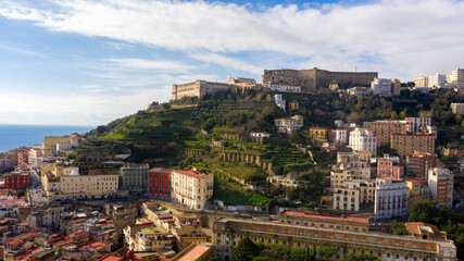 Obraz premium Aerial view of Castel Sant' Elmo in Naples, Italy. The Castle is located in the Vomero district and overlooks the town.