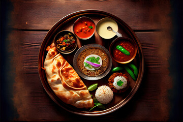 Fresh Indian food Thali Indian style meal for breakfast