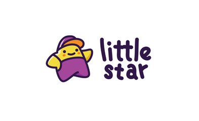 Colored Logo For Brand of Children's Clothing or Vector Logotype Children's Center. Space For Kids or Kids zone, Kindergarten. Funny Colorful Star Child Character. Filled Outline Style. With Font Part