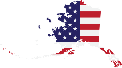 outline drawing of alaska state map on usa flag.