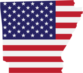 outline drawing of arkansas state map on usa flag.