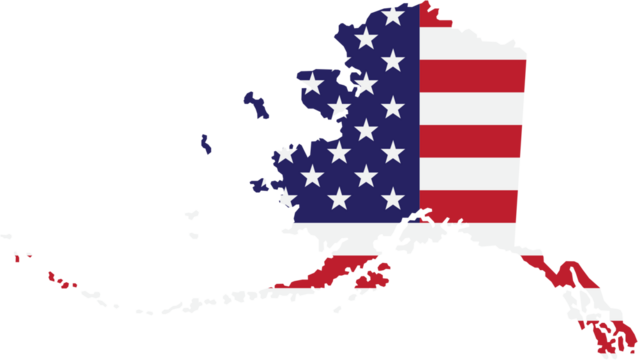 outline drawing of alaska state map on usa flag.