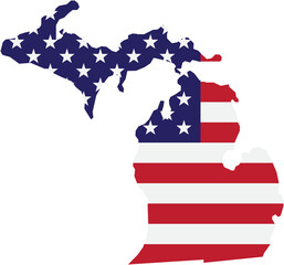 outline drawing of michigan state map on usa flag.