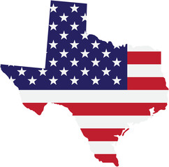 outline drawing of texas state map on usa flag.