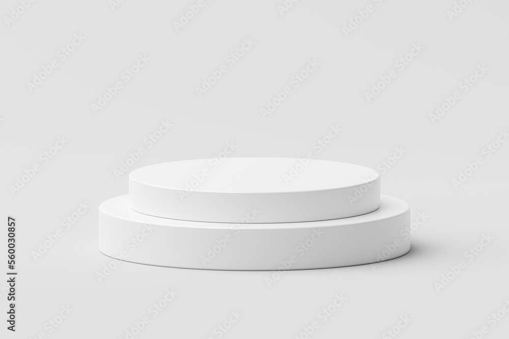 Poster White modern round podium stage platform step on 3d background with presentation show product display studio scene or empty circle pedestal geometric cylinder and minimal blank cosmetic place stand.