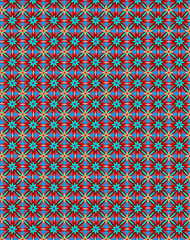 Abstract geometric checkered fabric prints in blue, green, orange, burgundy and dark red colors