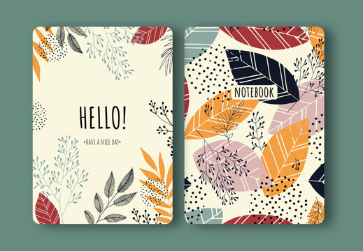 Cover design with floral pattern. Hand drawn plants. Scandinavian artistic background with herbs. Invitation, greeting card, cover book, notebook. Size A4. Vector illustration