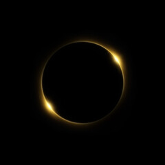 Solar eclipse in golden light in black background.