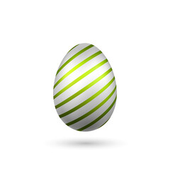 Easter egg 3D icon. Green silver egg, isolated white background. Bright realistic design, decoration for Happy Easter celebration. Holiday element. Shiny pattern. Spring symbol. Vector illustration
