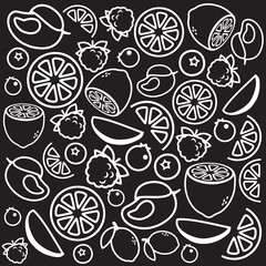 Vector graphics. Black and white. Background with fruit. Patterns for your idea. Simply.