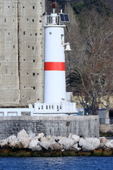 09-01-2023 Istanbul-Turkey: Kadıköy White, Red Lighthouse in Istanbul