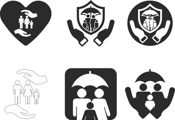 Life insurance icon set, health insurance icon set black vector