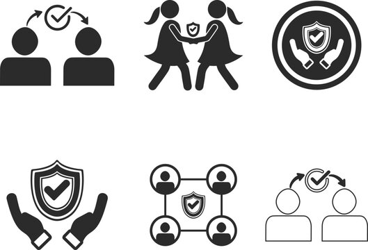 Trust Icon Set, Mutual Understanding Icon Set Black Vector