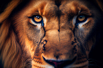 Majestic lion surveys its vast savannah kingdom with pride, AI-Assisted Image