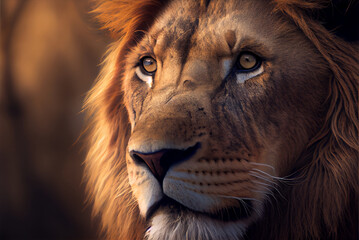Majestic lion surveys its vast savannah kingdom with pride, AI-Assisted Image