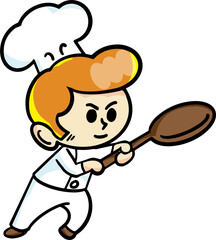 The chef cartoon character  drawing design for food concept.