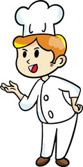 The chef cartoon character  drawing design for food concept.