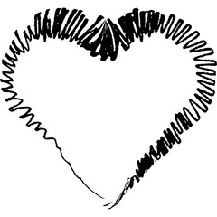 Black abstract heart shape, hand drawn love symbol, painting made with brush stroke, isolated object with transparent background, creative sketch illustration