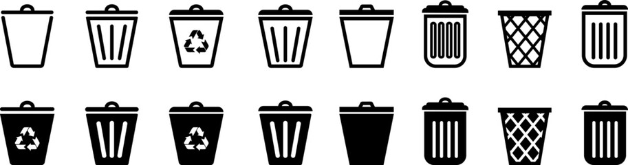 Trash can vector icon set.Bin and trash can png icons.Recycle bin.Vector trash can symbol.Garbage tank.Wastebasket.Dustbin icon.Delete.