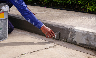 Paint the edge of the sidewalk with a paint brush. improvement ideas, Apply primer before actual...