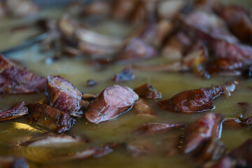 traditional Romanian food cooked in a cauldron. detail.