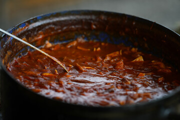 traditional Romanian food cooked in a cauldron. detail.