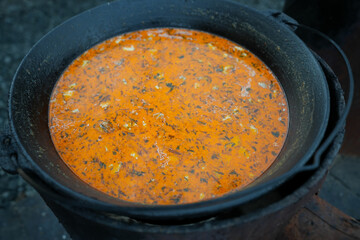 traditional Romanian food cooked in a cauldron. detail.
