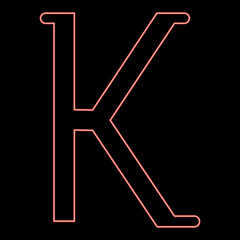 Neon kappa greek symbol small letter lowercase font red color vector illustration image flat style