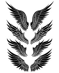 Set of hand drawn angel wings tribal tattoo designs