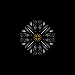 christmas tree decoration of flower, black background snow
