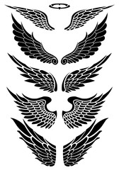 vector set of angel wings tribal tattoo