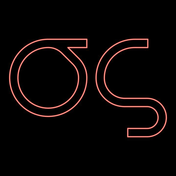 Neon sigma greek symbol small letter lowercase font red color vector illustration image flat style