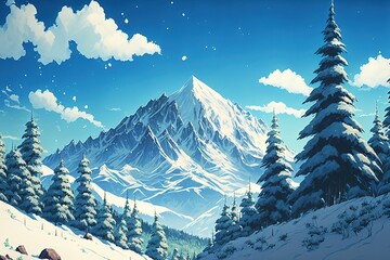 Animated Snowy Mountains Background, Concept Art, Digital Illustration, Generative AI