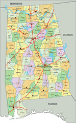 Alabama - Highly detailed editable political map with labeling. - obrazy, fototapety, plakaty