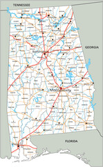 High detailed Alabama road map with labeling. - obrazy, fototapety, plakaty