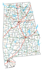 Naklejka premium Alabama road and highway map. Vector illustration.