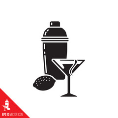 Cosmopolitan drink and cocktail shaker vector icon