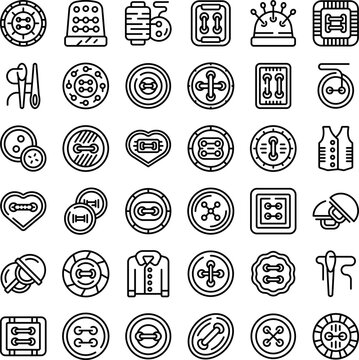 Cloth buttons icons set outline vector. Fashion circle. Sew yarn