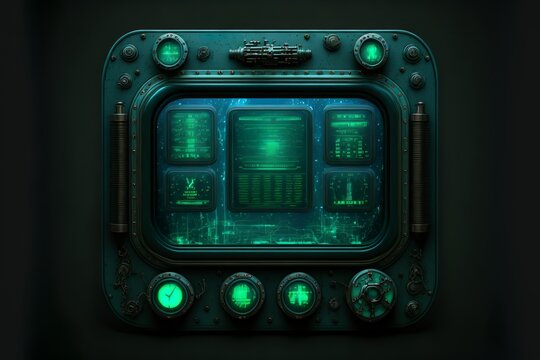 Led green light terminal device interface on armored sci-fi wall keypad