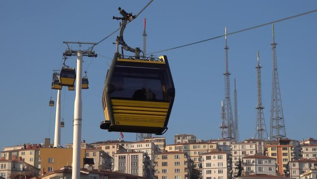 moving cable cars in sunny day