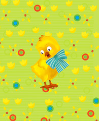 cartoon easter chicken on the meadow illustration