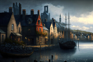 Fototapeta premium celtic town themed illustration